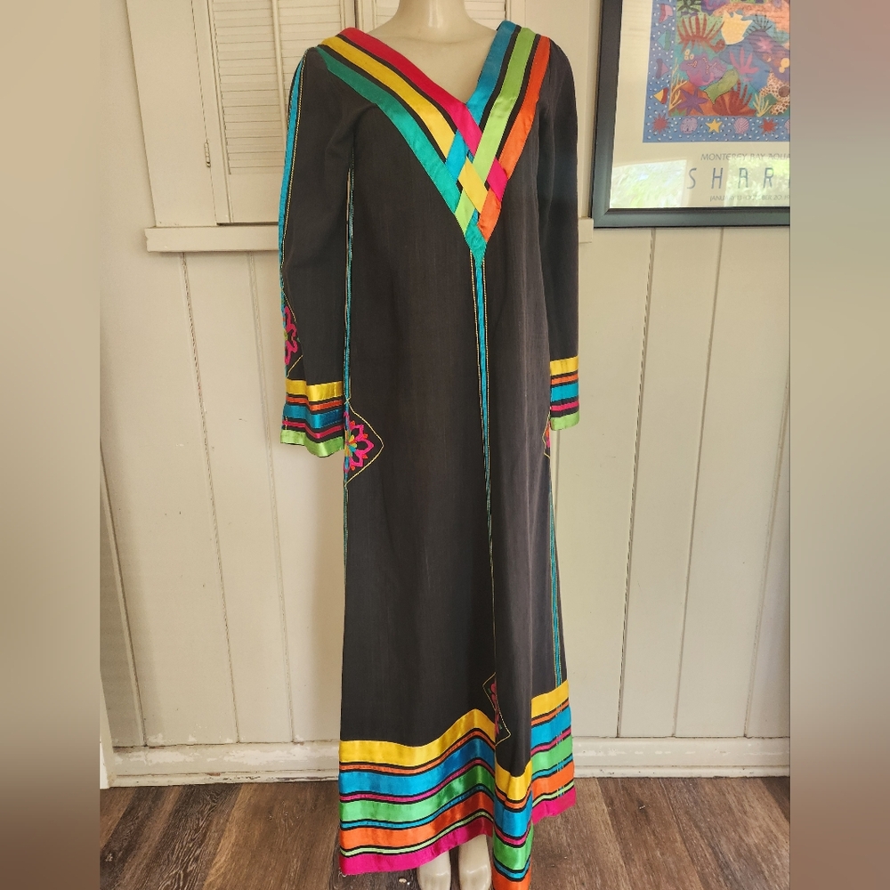 Josefa Mexico Enbroidered  Multicolor Long Sleeve Maxi Dress